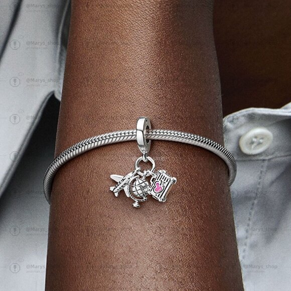 Pandora Airplane, Globe & Suitcase Dangle Charm - Picture 5 of 6